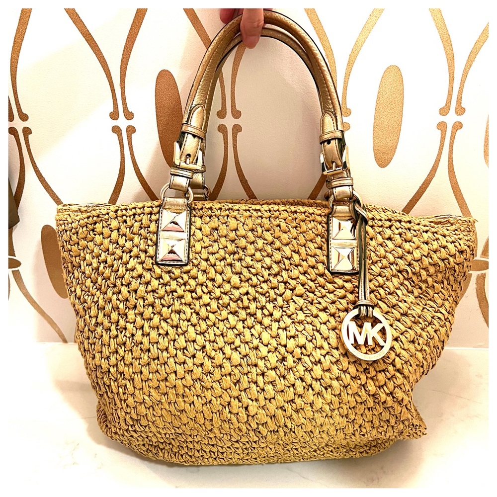 Michael Kors Gold Handled Straw Tote